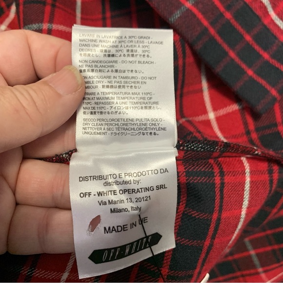 Off-White Red Black Plaid Check Flannel Buttoned Down Extra Long Shirt Size S - Picture 14 of 15